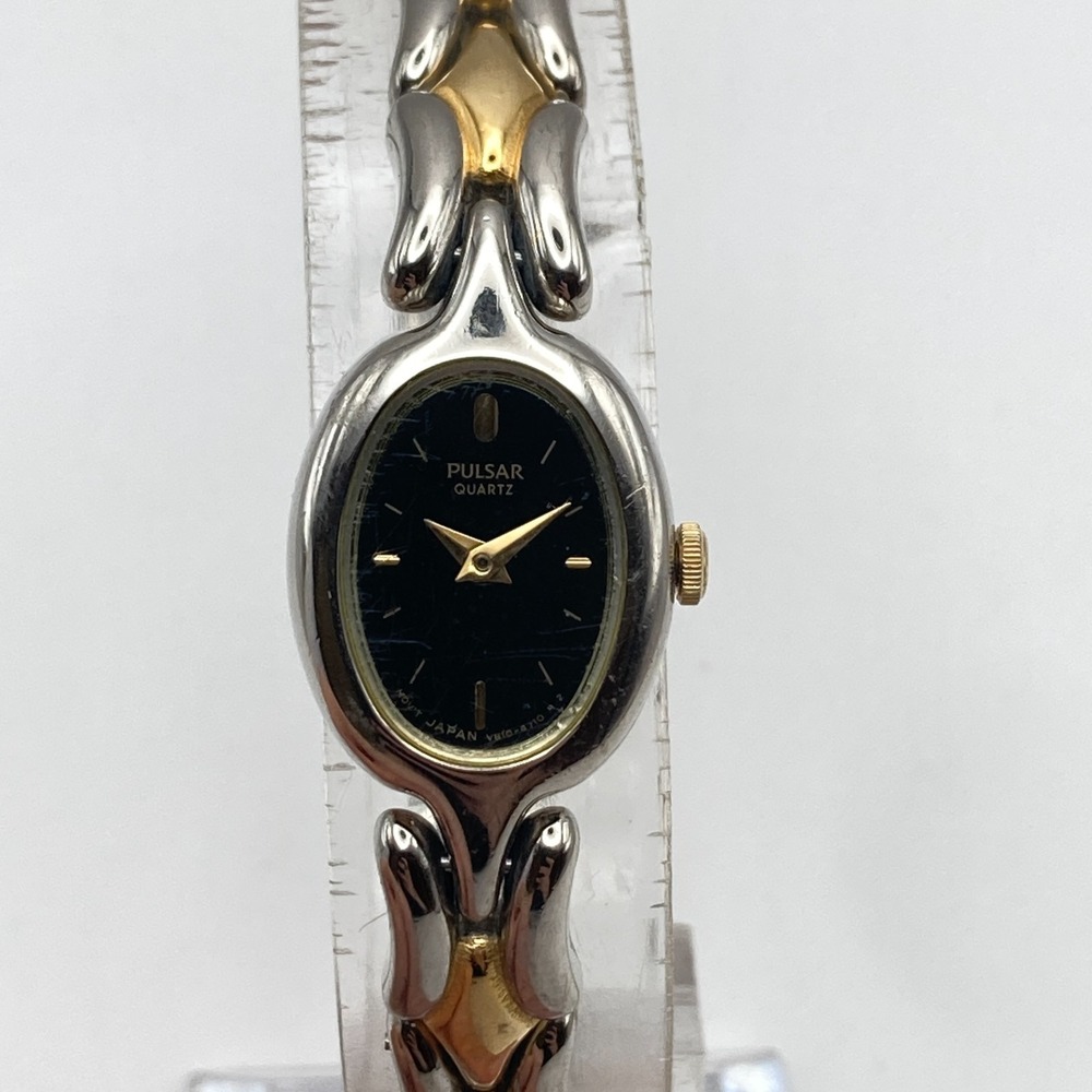Vintage Pulsar Women's Watch 16mm Gold Silver Tone V810-6410 New Battery 7.25"